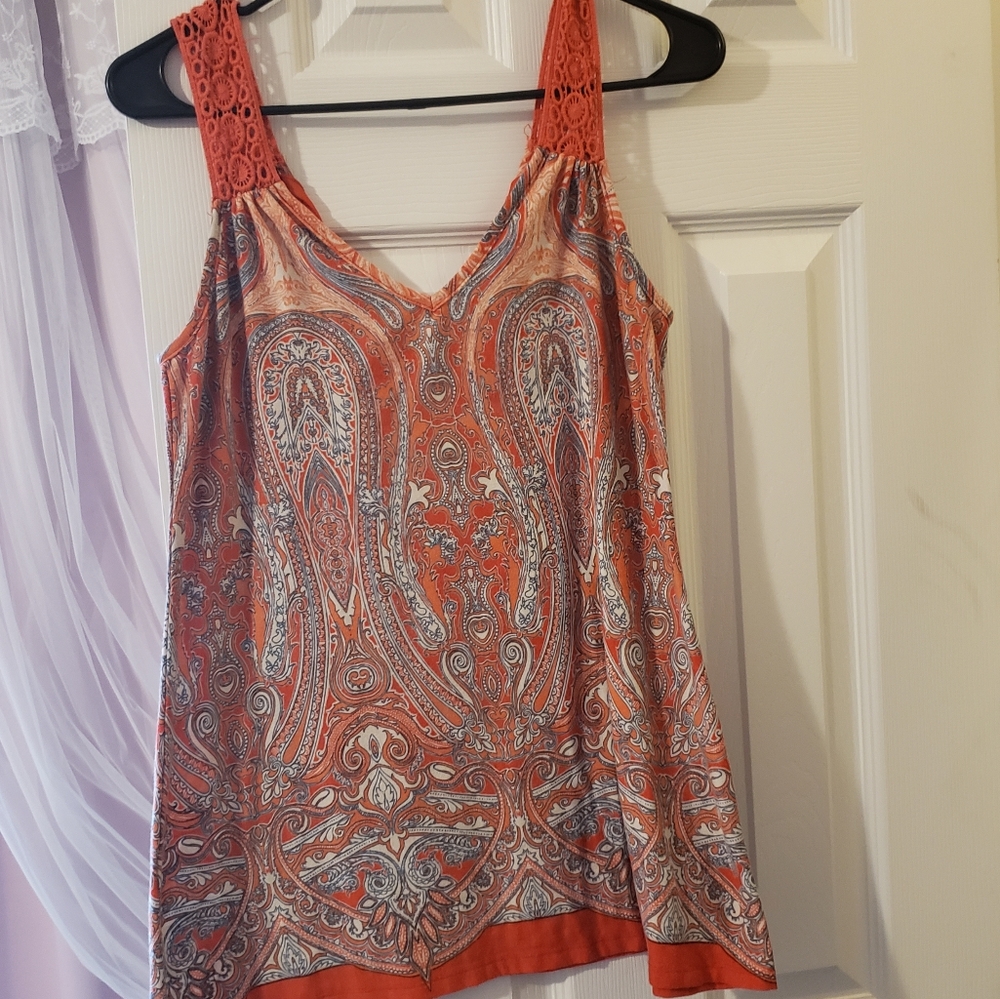 Ladies orange paisley tank top medium